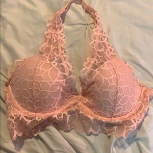 Halter top pink lace bra